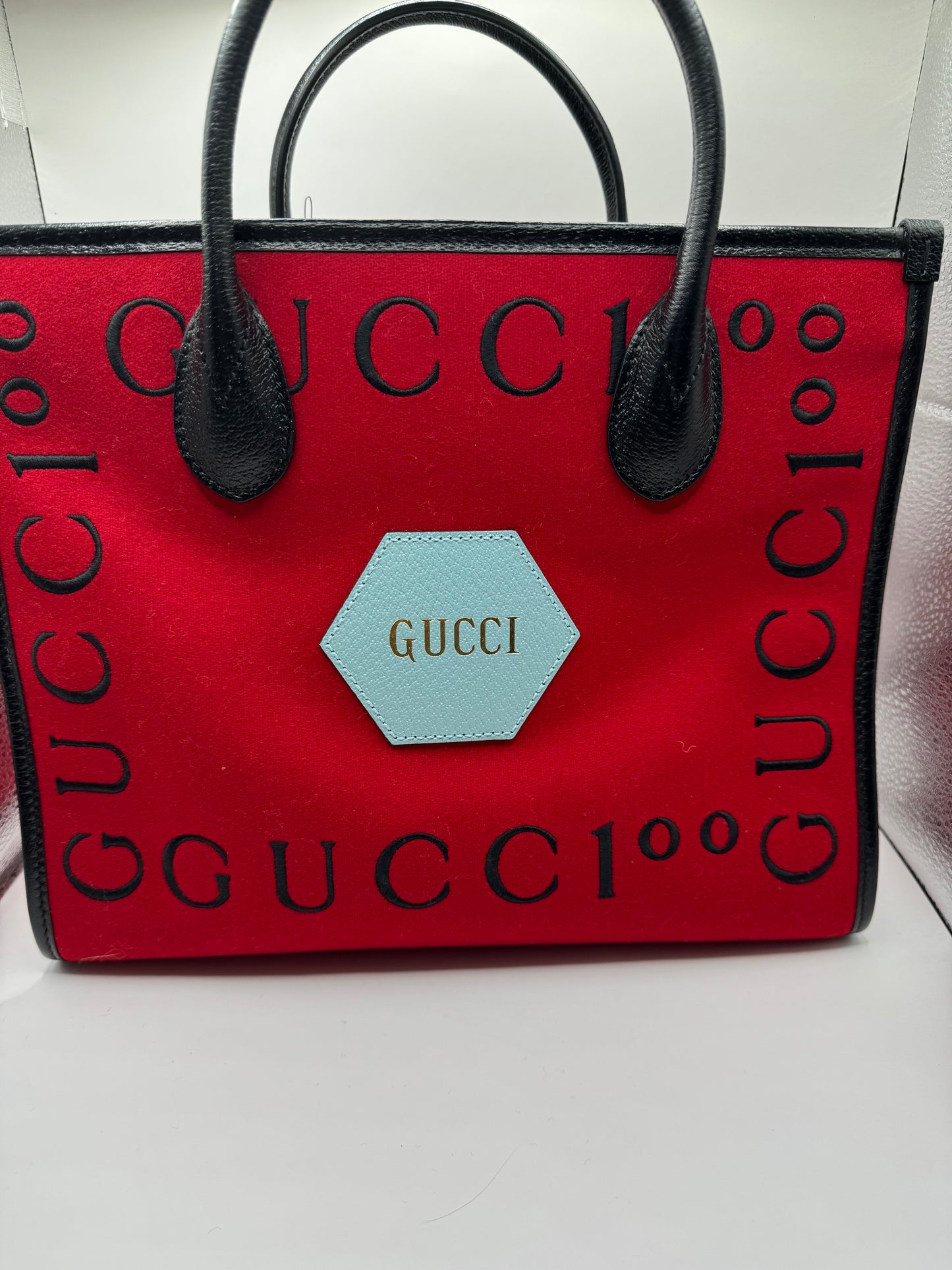 Gucci Felt Calfskin Script Logo 100th Limited Shopping Tote