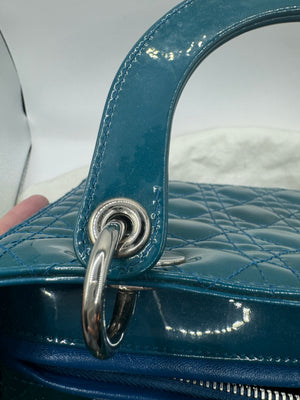 Dior Lady Dior 2012 Blue Sapphire Patent SHW medium Top handle with strap