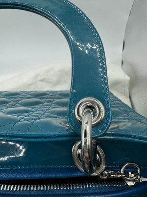 Dior Lady Dior 2012 Blue Sapphire Patent SHW medium Top handle with strap