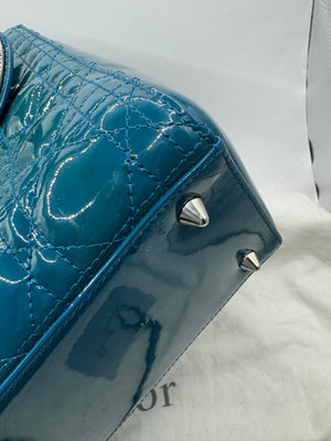 Dior Lady Dior 2012 Blue Sapphire Patent SHW medium Top handle with strap