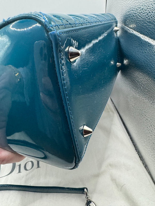 Dior Lady Dior 2012 Blue Sapphire Patent SHW medium Top handle with strap