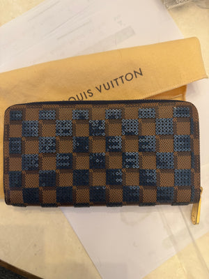 Louis Vuitton Blue Damier Paillettes Zippy Wallet.