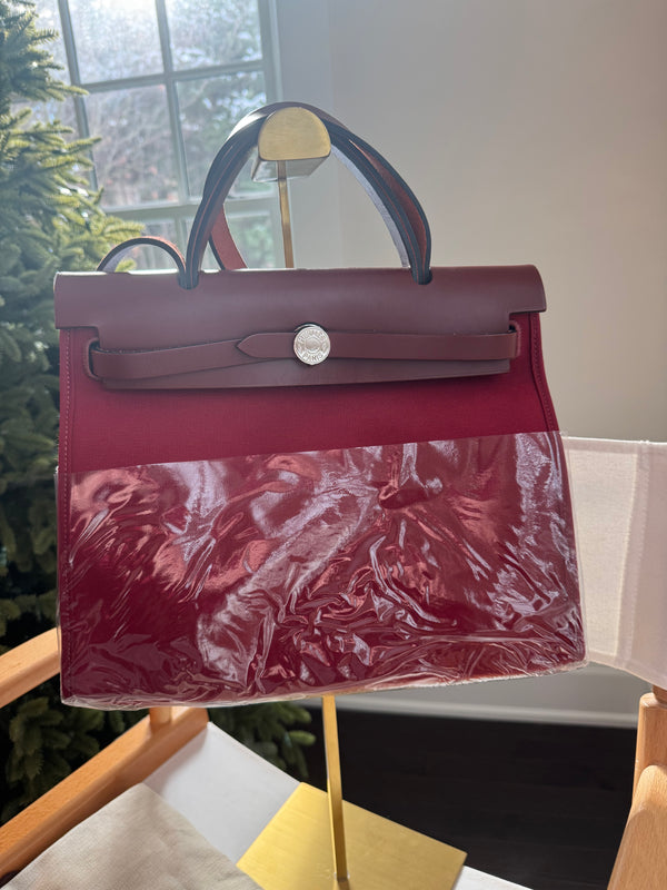 Hermes Herbag PM 2way Canvas/leather Red/burgundy