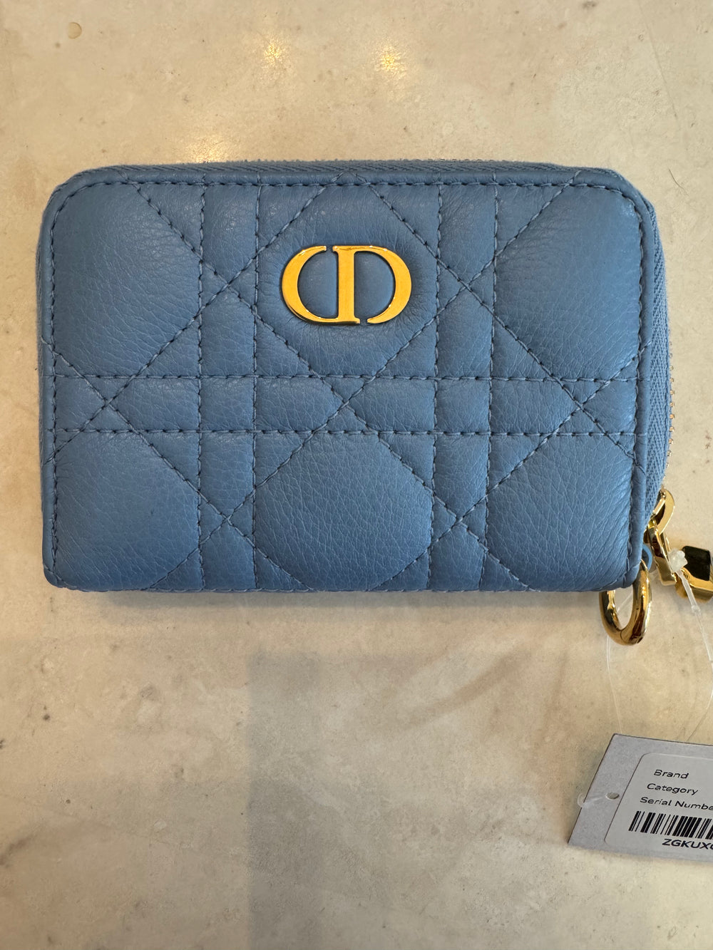 CHRISTIAN DIOR Grained Calfskin Supple Cannage Caro Compact Wallet Cloud Blue