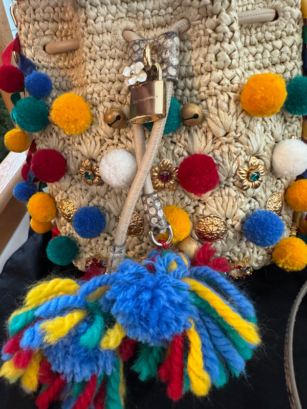 Dolce & Gabbana New Raffia Pompoms Python Bag