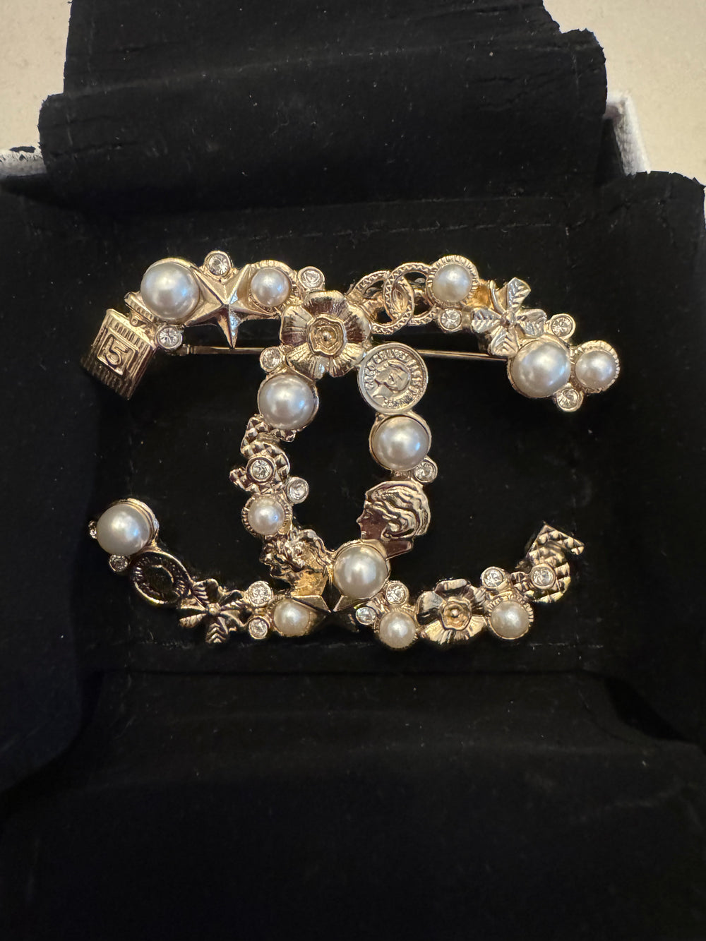 Chanel Gold & Pearl floral CC Brooch