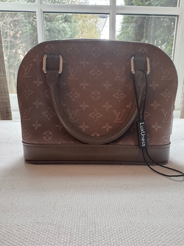 LOUIS VUITTON
Taupe Satin Monogram Mini Alma Nano