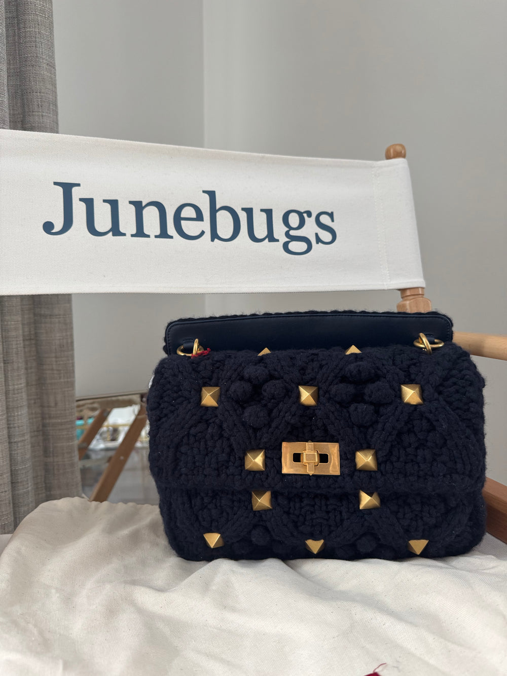 Valentino Roman Stud Collection in navy blue knitted large