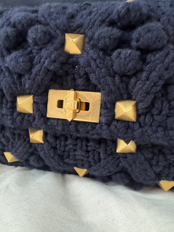 Valentino Roman Stud Collection in navy blue knitted large