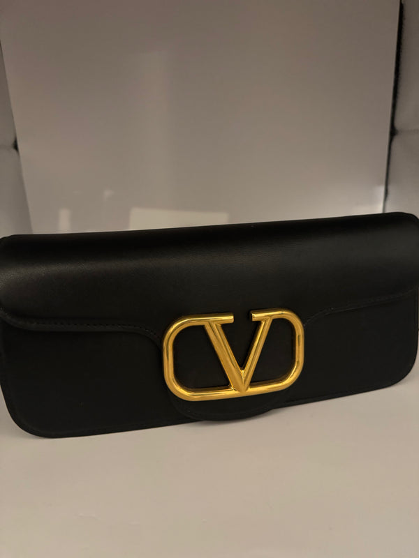 Valentino Calfskin Vlogo Loco Crossbody Bag Black