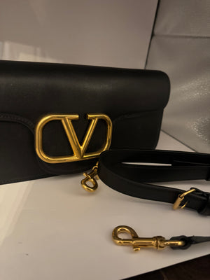 Valentino Calfskin Vlogo Loco Crossbody Bag Black