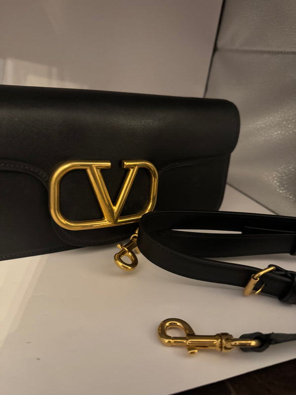 Valentino Calfskin Vlogo Loco Crossbody Bag Black