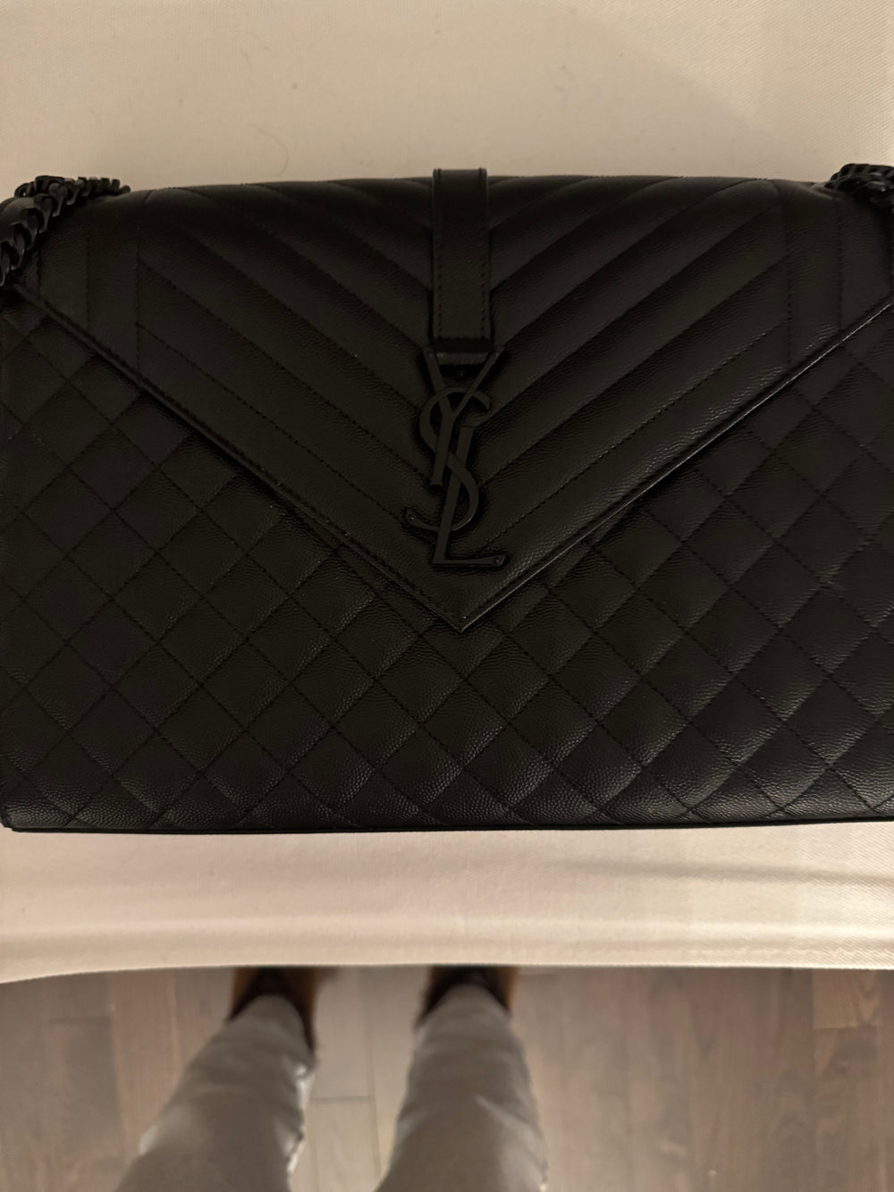 YSL Large Grained Calfskin Envelope Monochromatic Bag