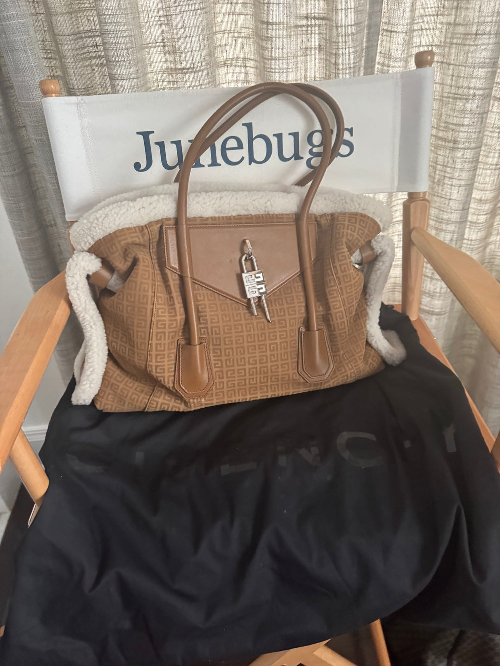 Shearling Suede Medium Soft Lock Antigona Shoulder Bag Tan