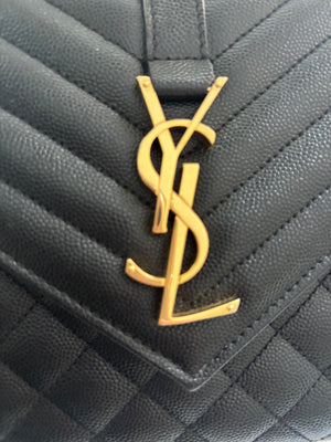 Saint Laurent Medium Envelope Chain Bag in black quilted leather with gold hardware