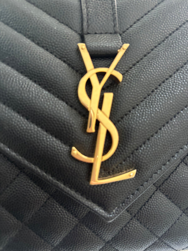 Saint Laurent Medium Envelope Chain Bag in black quilted leather with gold hardware