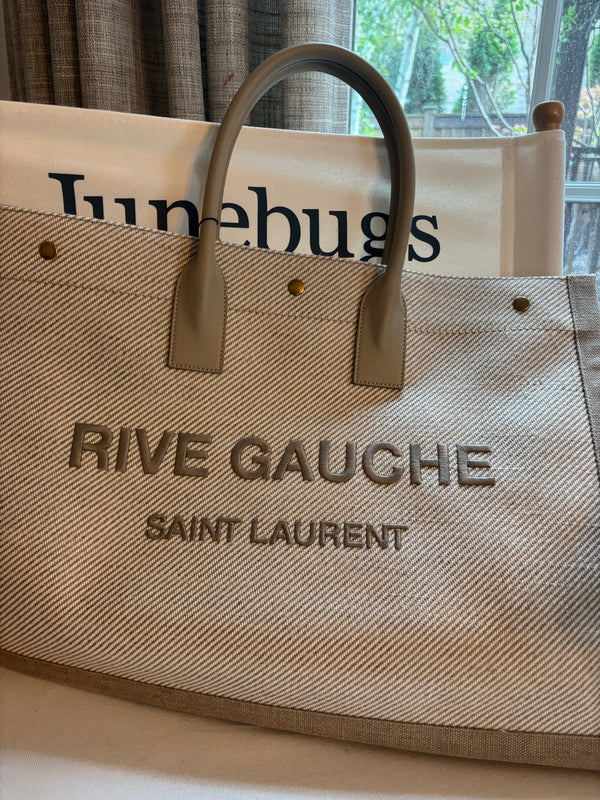 Saint Laurent Small Rive Gauche Tote – Linen with Calfskin Trim