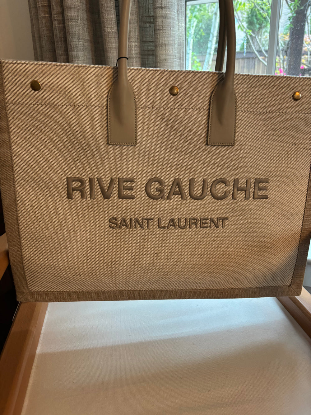 Saint Laurent Small Rive Gauche Tote – Linen with Calfskin Trim