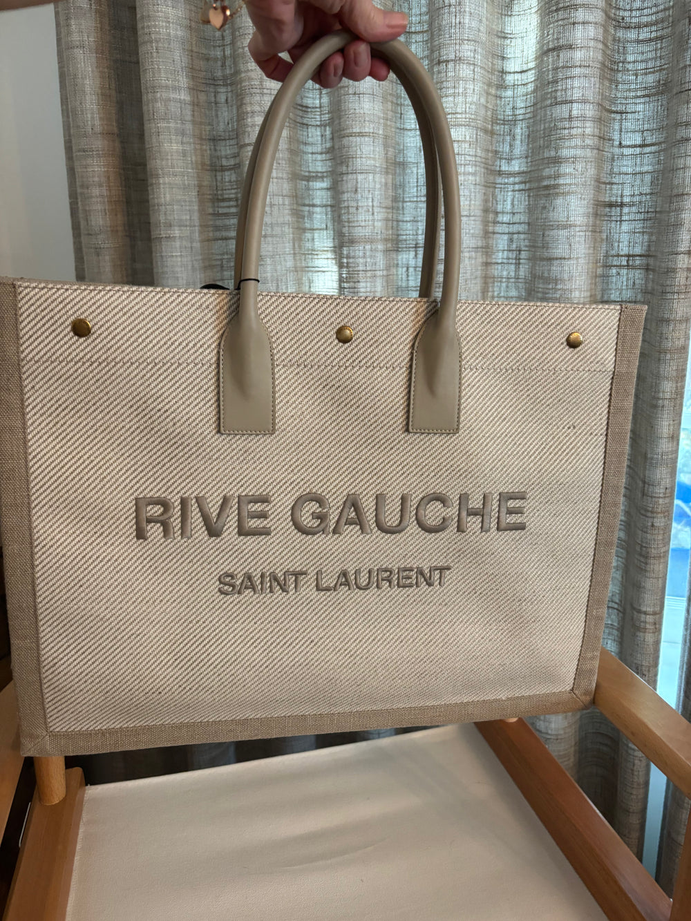 Saint Laurent Small Rive Gauche Tote – Linen with Calfskin Trim