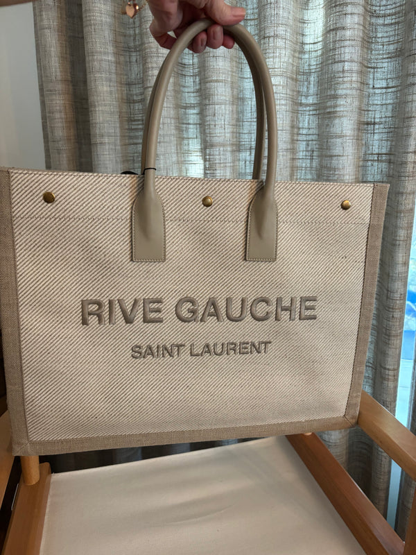 Saint Laurent Small Rive Gauche Tote – Linen with Calfskin Trim