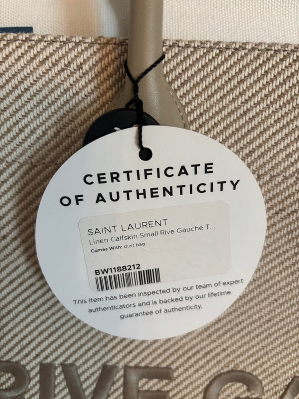 Saint Laurent Small Rive Gauche Tote – Linen with Calfskin Trim