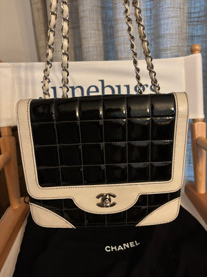 Chanel Vintage Black & White Patent Quilted Flap Bag