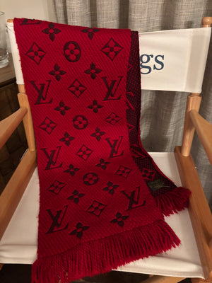 Louis Vuitton Red Wool Logomania Knit Scarf