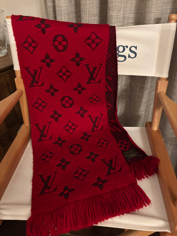 Louis Vuitton Red Wool Logomania Knit Scarf