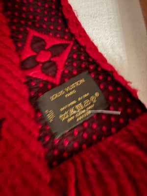 Louis Vuitton Red Wool Logomania Knit Scarf