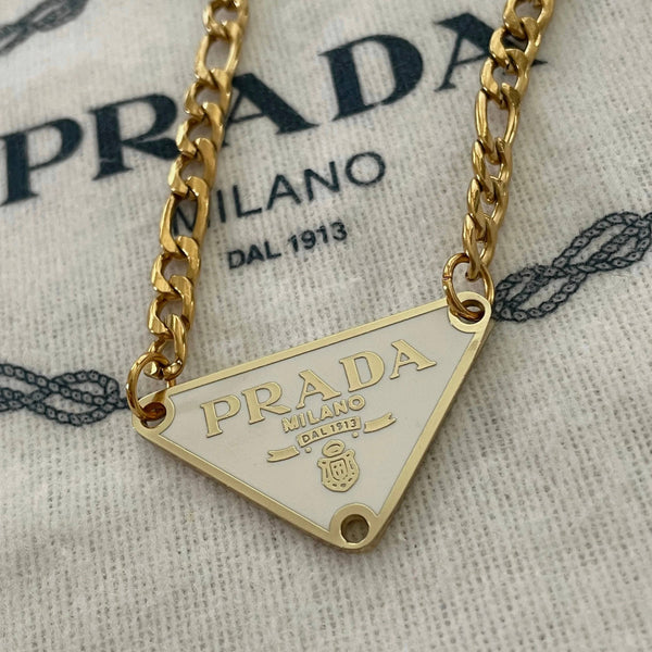 Repurposed Vintage Prada Necklace White & Gold, Black & Gold or White & Silver