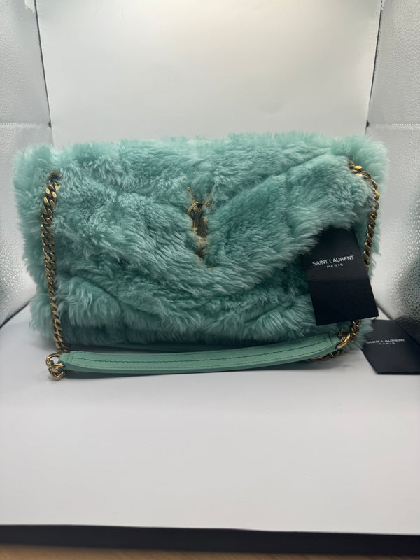 YSL Lou Lou Puffer Shearling Chain Crossbody/Shoulder bag Teal
