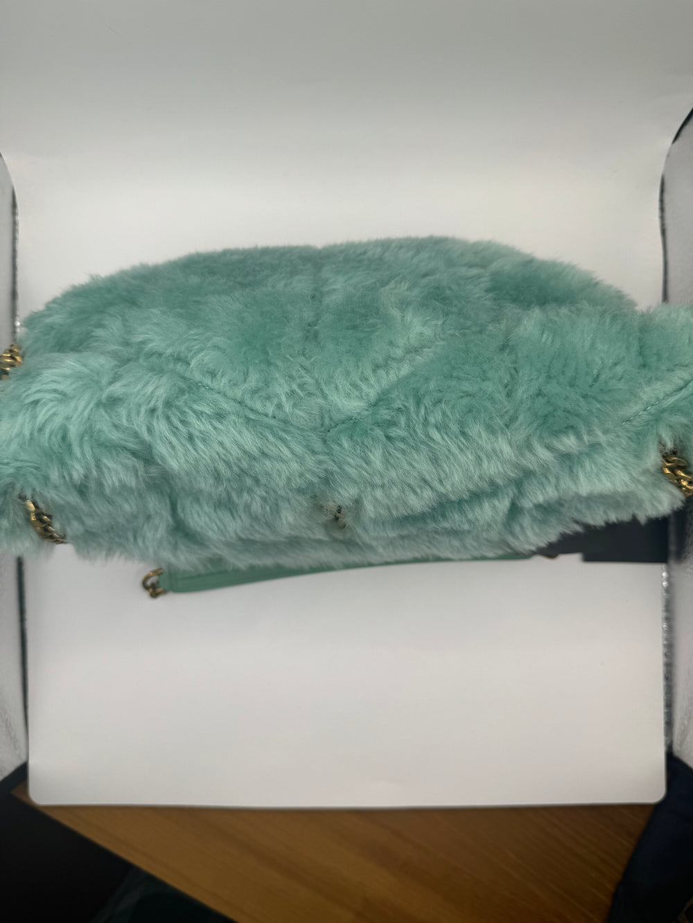 YSL Lou Lou Puffer Shearling Chain Crossbody/Shoulder bag Teal