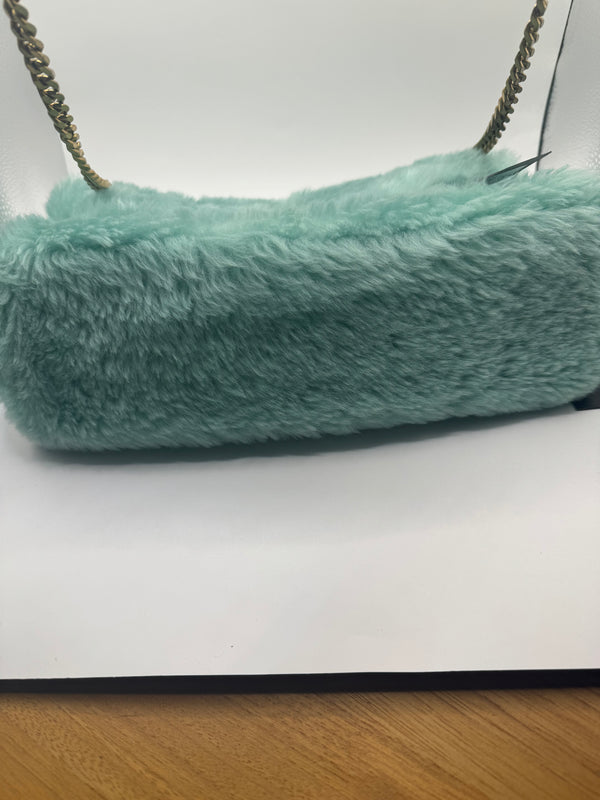 YSL Lou Lou Puffer Shearling Chain Crossbody/Shoulder bag Teal