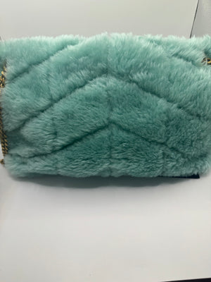 YSL Lou Lou Puffer Shearling Chain Crossbody/Shoulder bag Teal