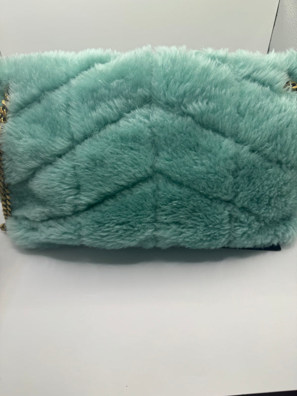 YSL Lou Lou Puffer Shearling Chain Crossbody/Shoulder bag Teal