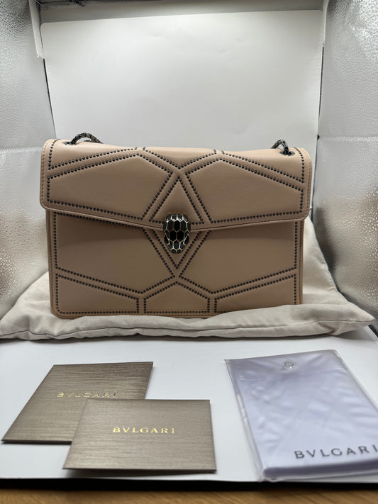 Bvlgari Beige Studded Medium Serpenti Forever Shoulder Bag