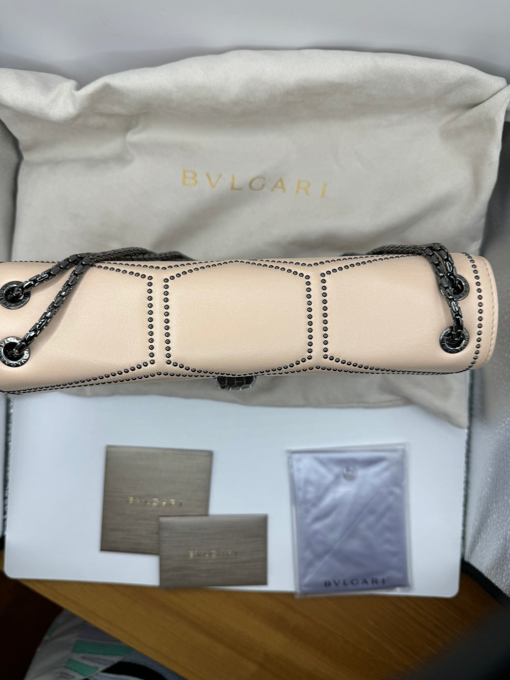 Bvlgari Beige Studded Medium Serpenti Forever Shoulder Bag