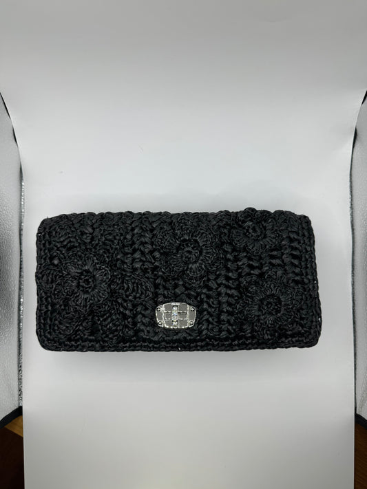 Miu Miu black raffia shoulder/crossbody bag with crystal embellish strap