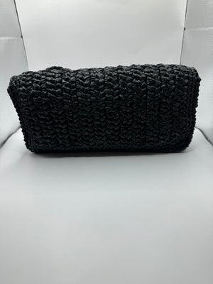 Miu Miu black raffia shoulder/crossbody bag with crystal embellish strap