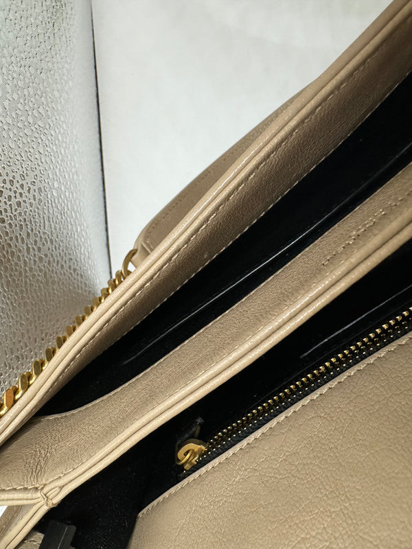 YSL Quilted Small Becky Bag dark beige