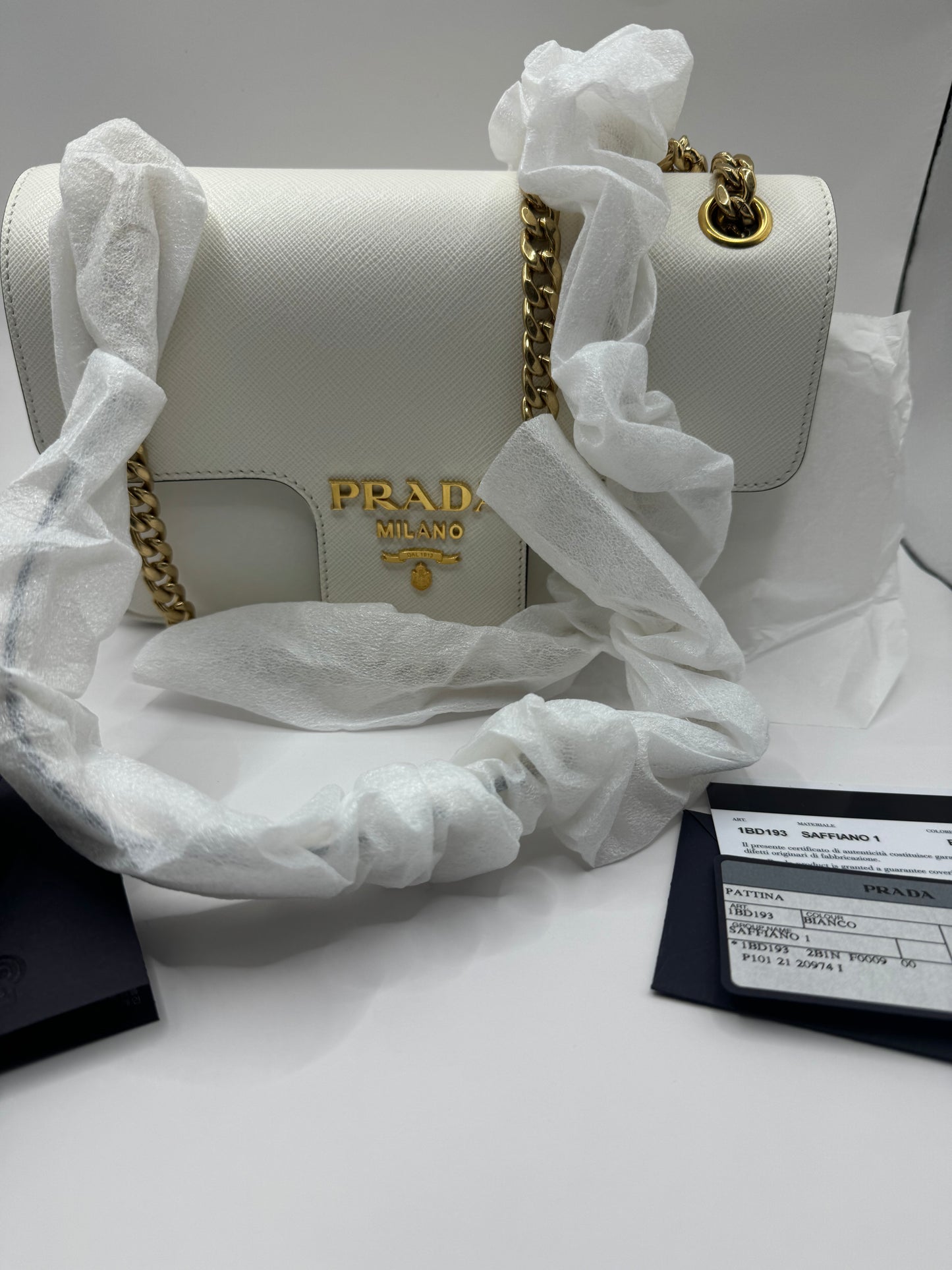 Prada Pattina Saffiano Crossbody White GHW