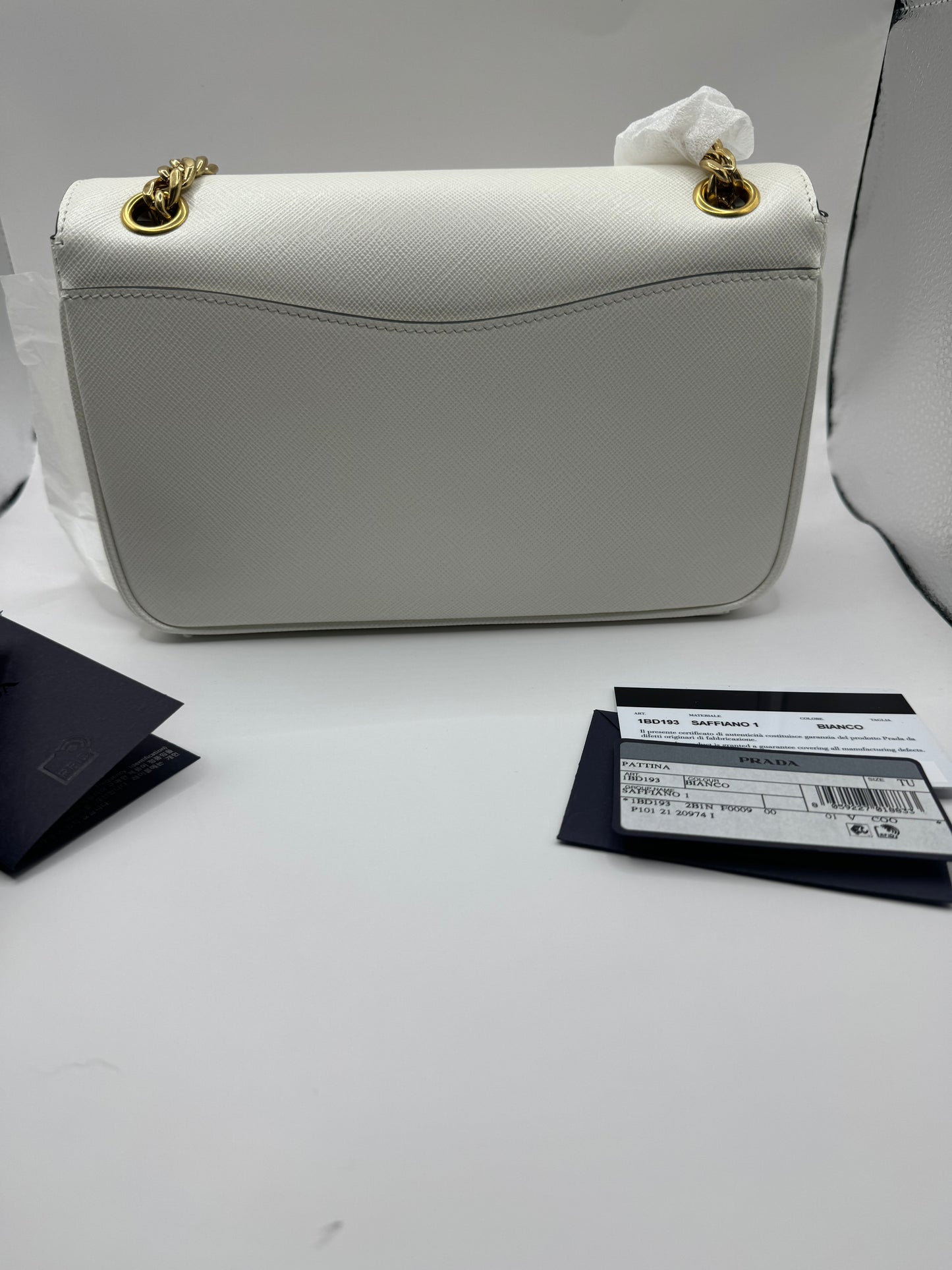 Prada Pattina Saffiano Crossbody White GHW