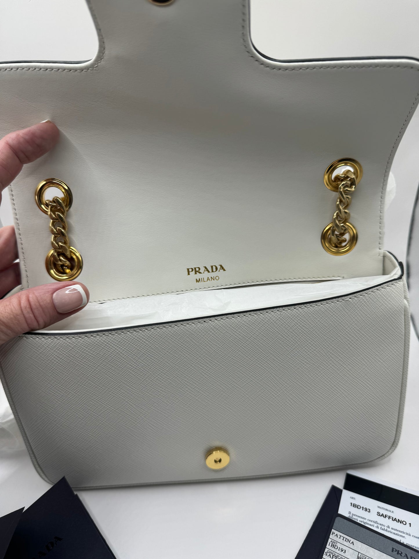 Prada Pattina Saffiano Crossbody White GHW