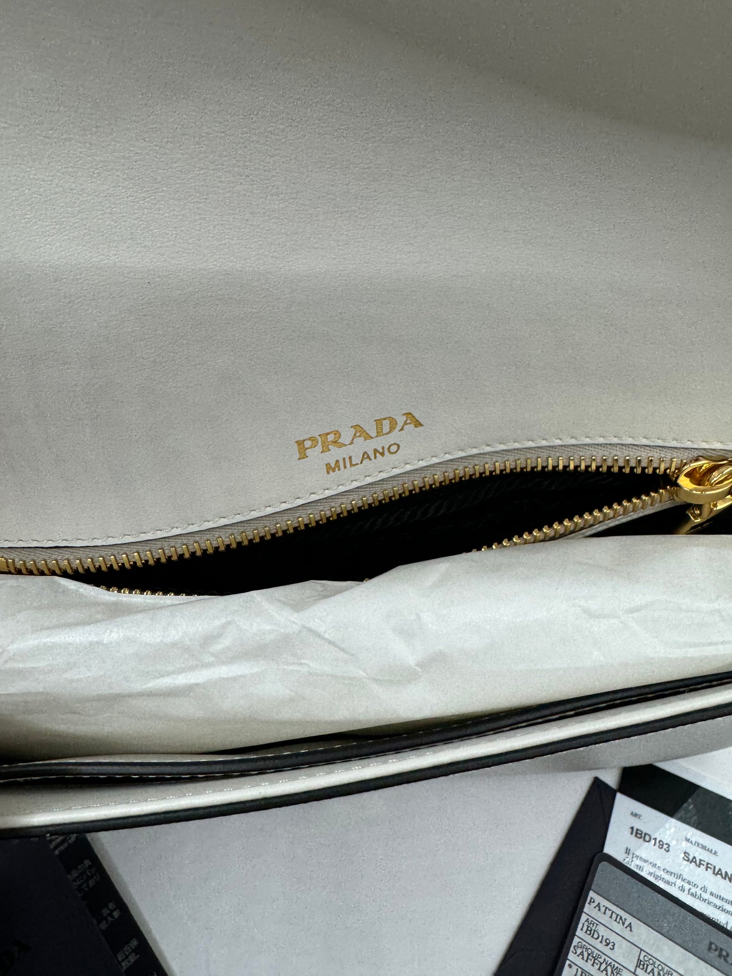 Prada Pattina Saffiano Crossbody White GHW