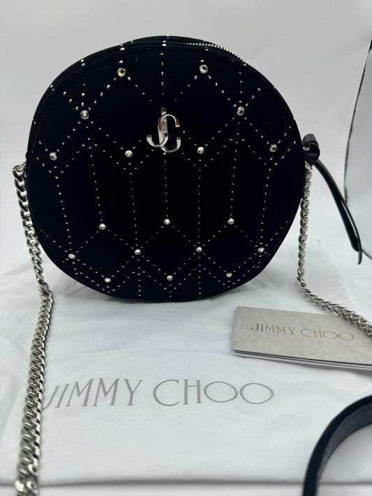 Jimmy Choo Velvet Round Crossbody with crystal detail