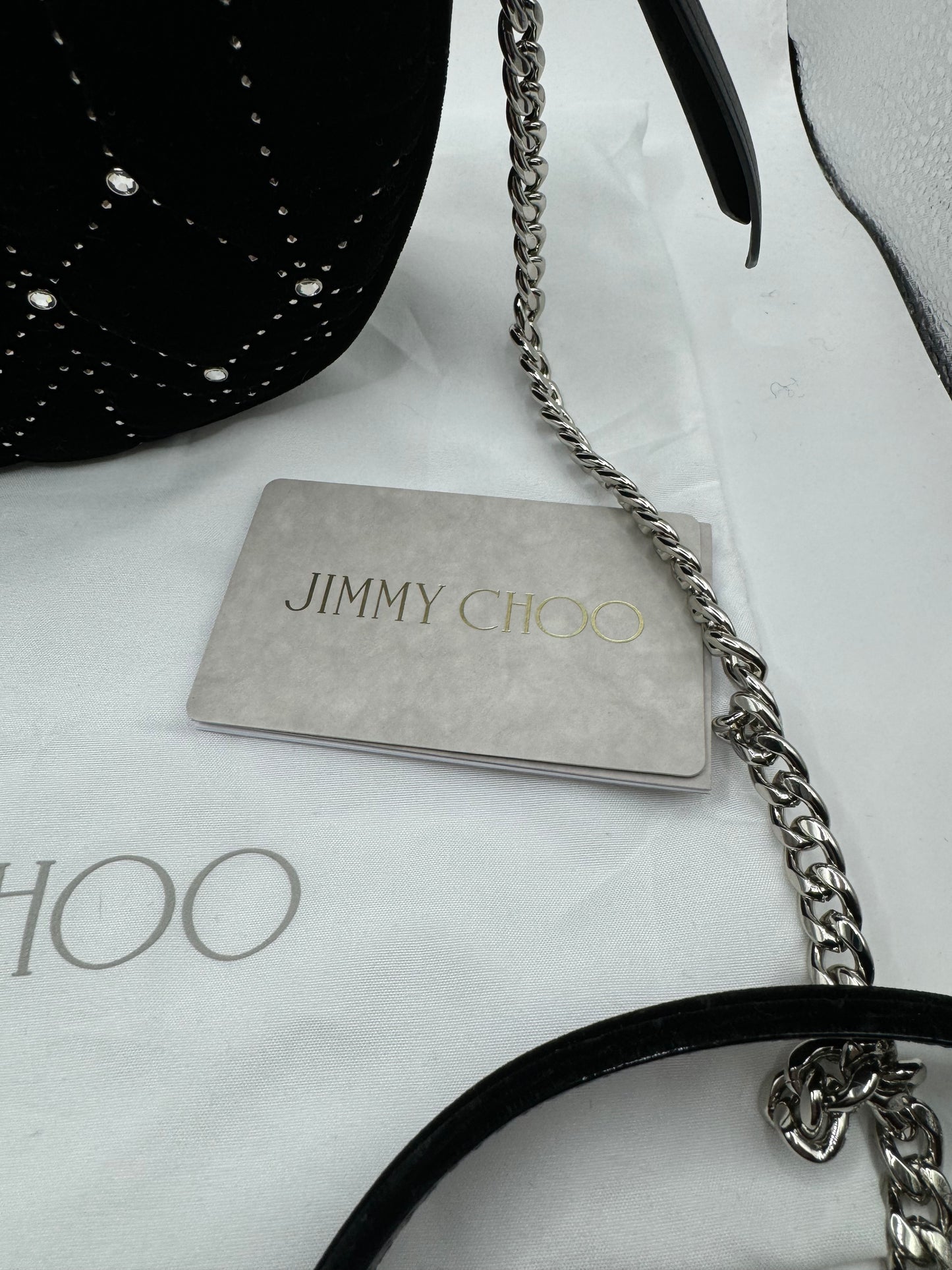 Jimmy Choo Velvet Round Crossbody with crystal detail