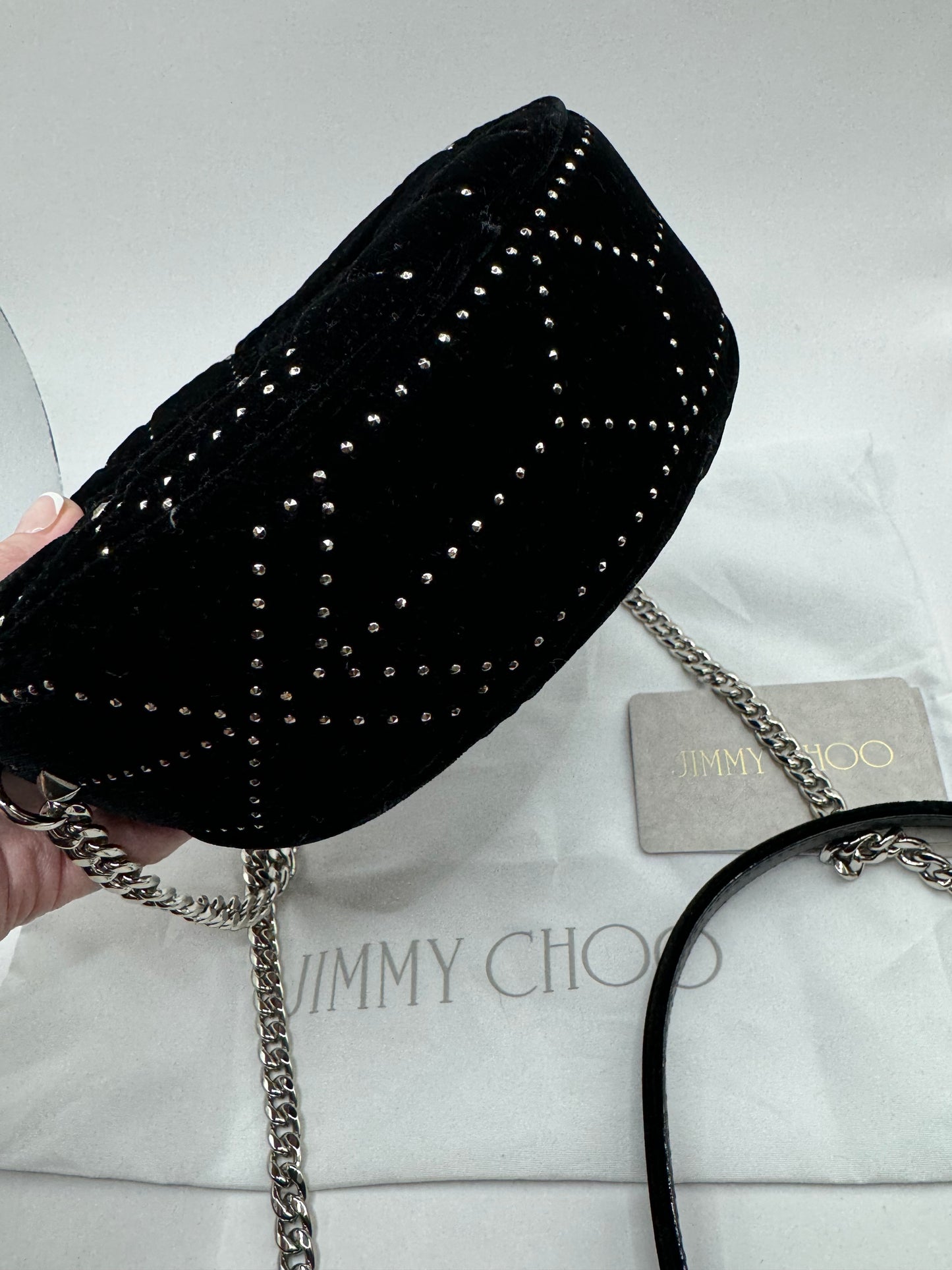 Jimmy Choo Velvet Round Crossbody with crystal detail