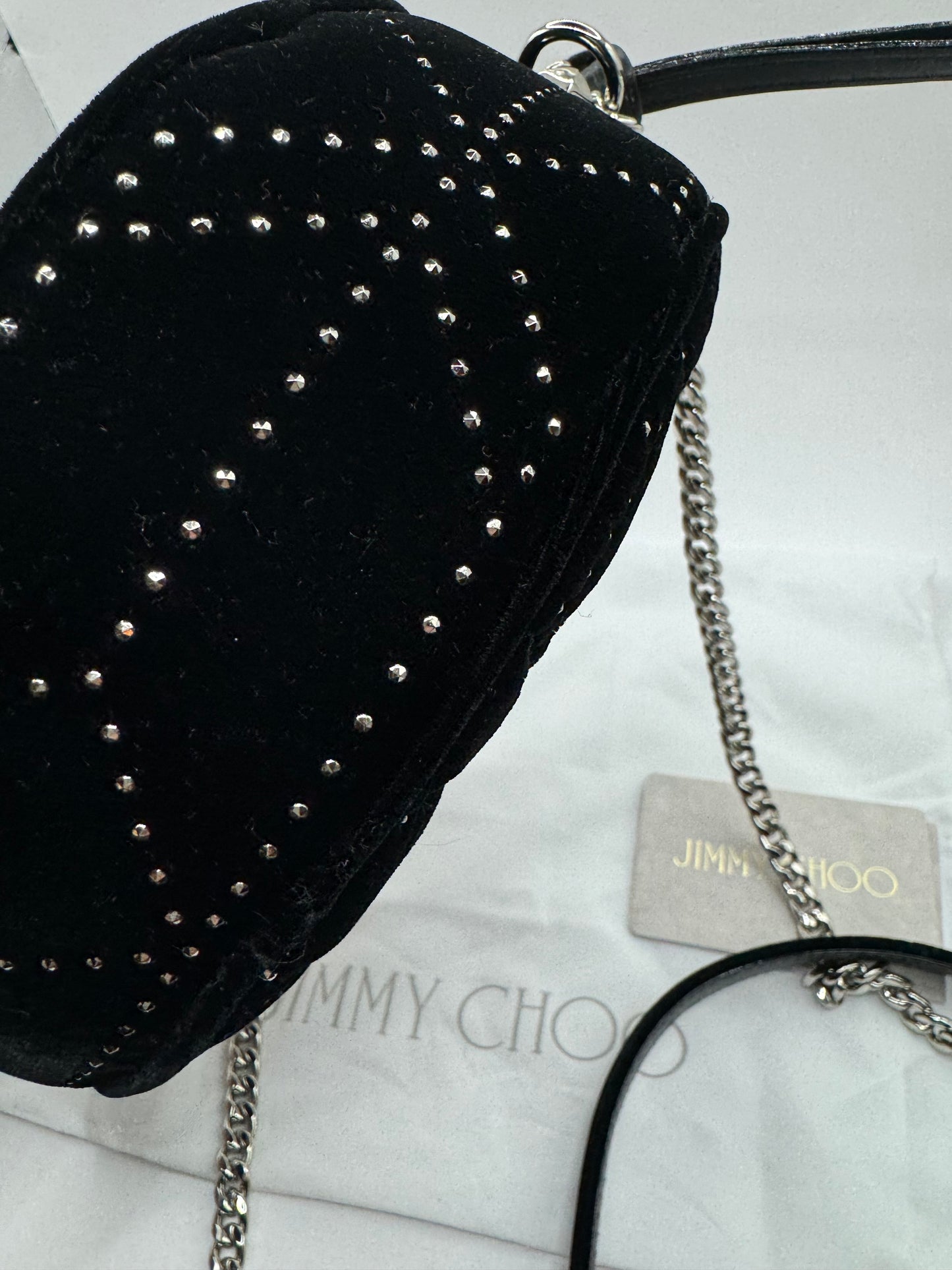 Jimmy Choo Velvet Round Crossbody with crystal detail