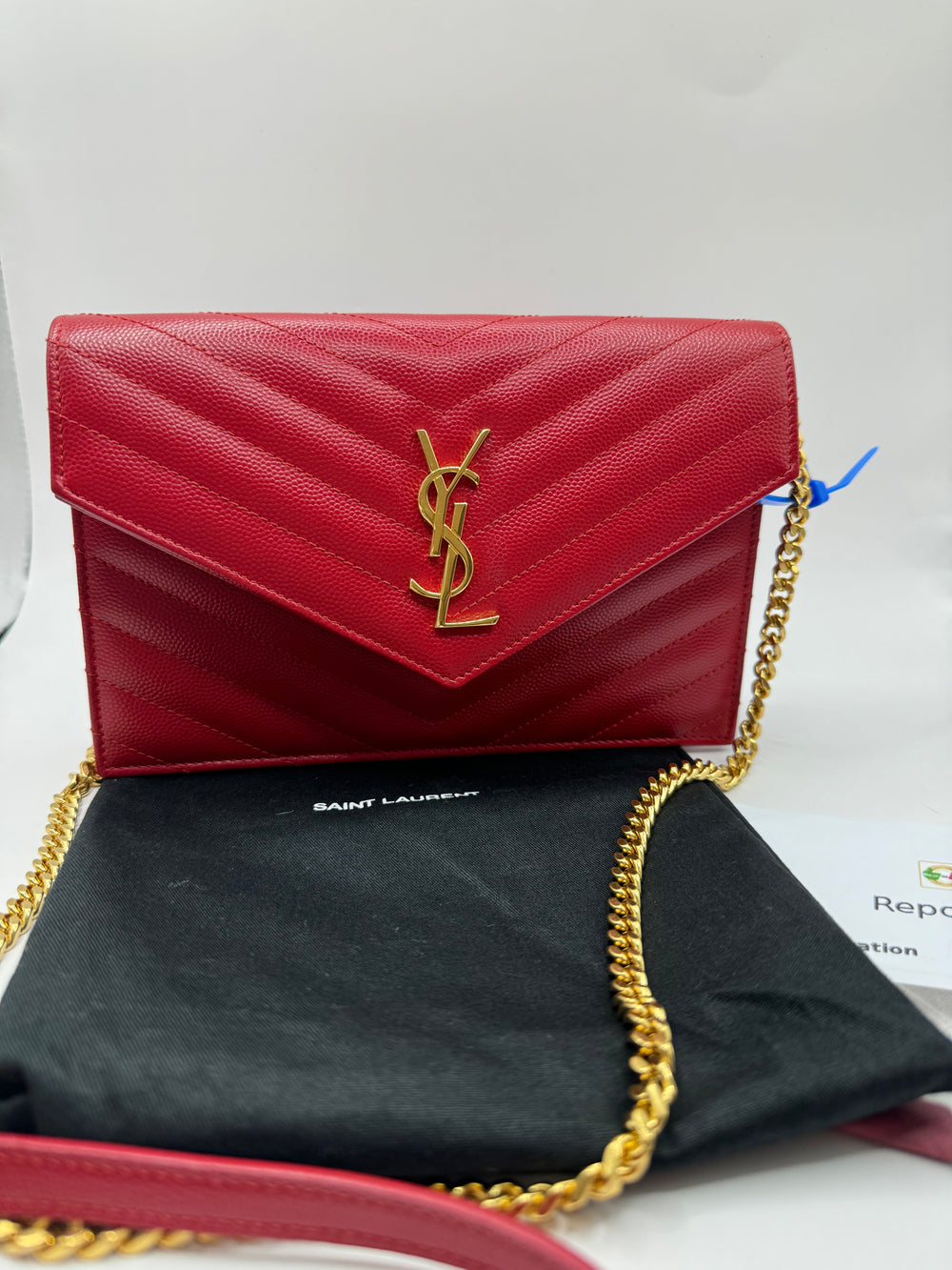 YSL Quilted Chevron Matelasse Envelope Wallet on Chain