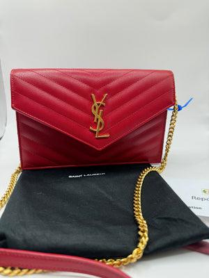 YSL Quilted Chevron Matelasse Envelope Wallet on Chain